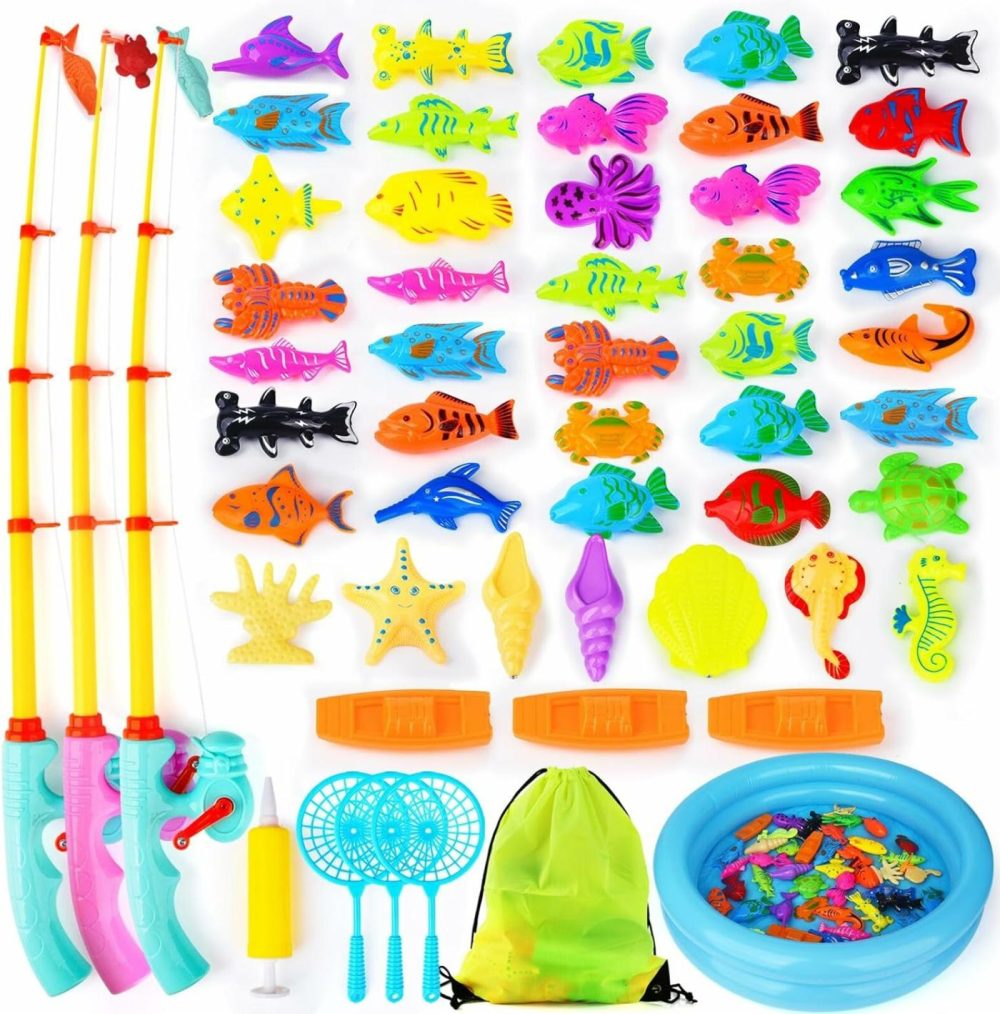 Magnetic Fishing Game 45 Pc Ocean Sea Floating Fish Colorful Animals With Net Portable Storage Bag Bathtub Game For Age 3 4 5 6 Year Kids Toddler(Xx-Large Set)  |  Bath Toys All Toys Bath Toys