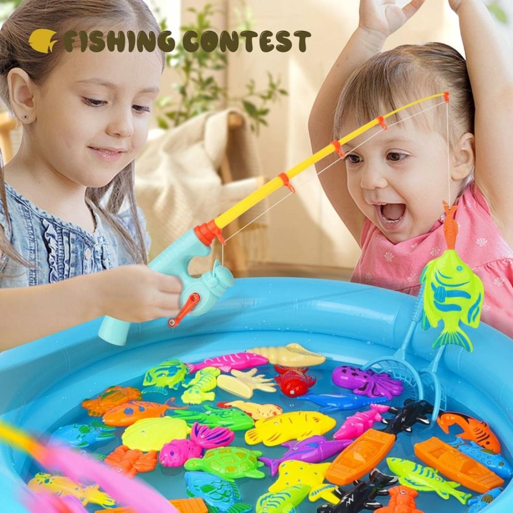 Magnetic Fishing Game 45 Pc Ocean Sea Floating Fish Colorful Animals With Net Portable Storage Bag Bathtub Game For Age 3 4 5 6 Year Kids Toddler(Xx-Large Set)  |  Bath Toys All Toys Bath Toys