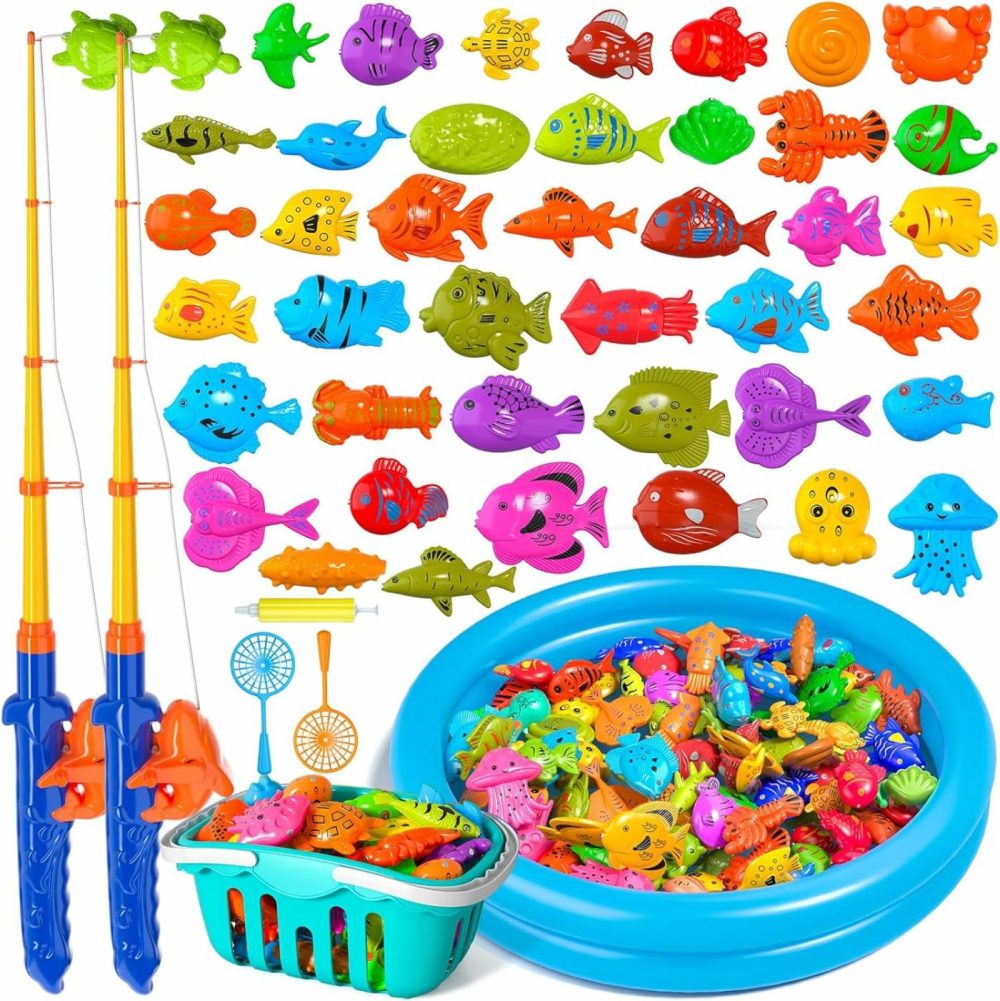 Magnetic Fishing Game Bath Pool Toys For Toddlers 3-5,48Pcs Fishing Toys Game Floating Fish Magnet Pole Rod Net Education Teaching And Learning For Kids Age 3-6 4-8  |  Bath Toys All Toys Bath Toys