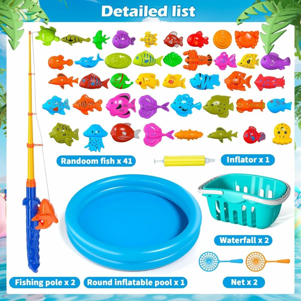 Magnetic Fishing Game Bath Pool Toys For Toddlers 3-5,48Pcs Fishing Toys Game Floating Fish Magnet Pole Rod Net Education Teaching And Learning For Kids Age 3-6 4-8  |  Bath Toys All Toys Bath Toys