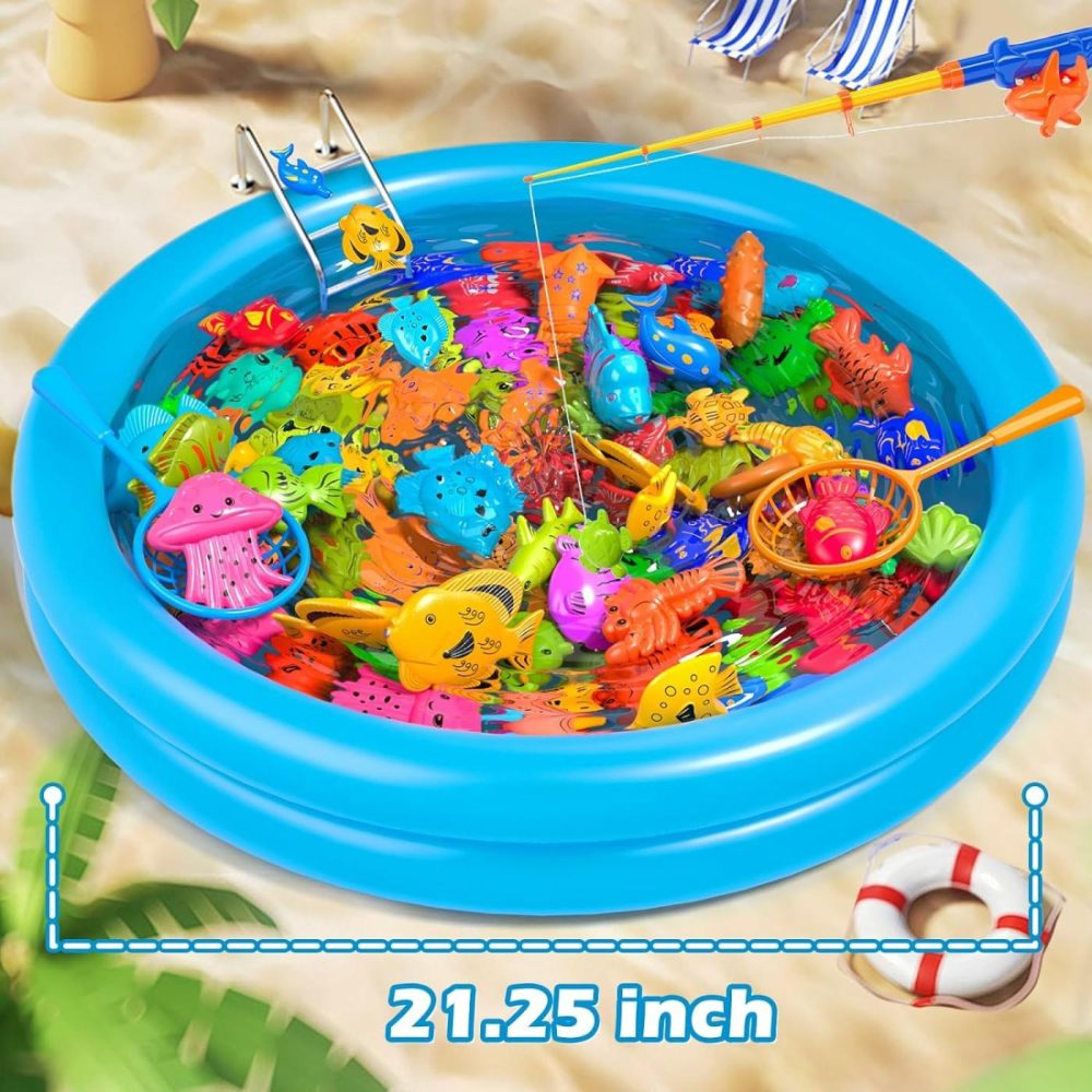 Magnetic Fishing Game Bath Pool Toys For Toddlers 3-5,48Pcs Fishing Toys Game Floating Fish Magnet Pole Rod Net Education Teaching And Learning For Kids Age 3-6 4-8  |  Bath Toys All Toys Bath Toys