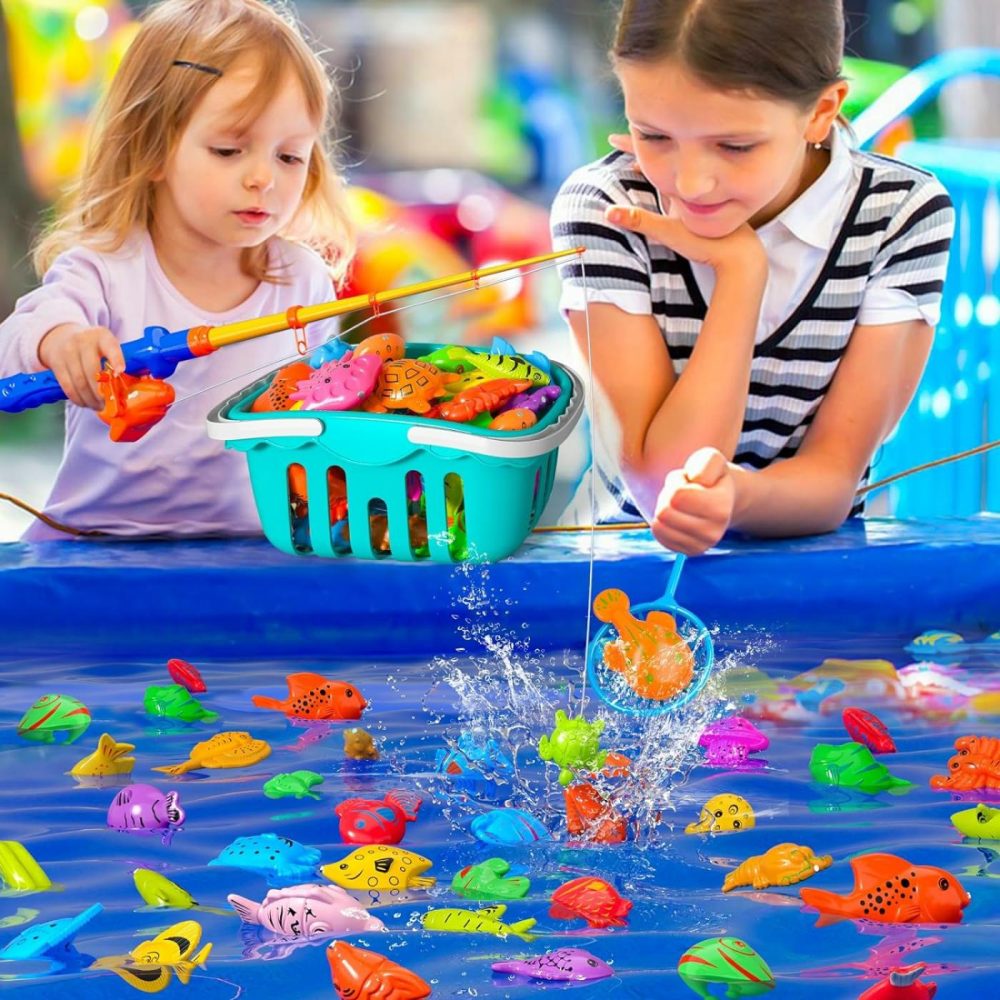 Magnetic Fishing Game Bath Pool Toys For Toddlers 3-5,48Pcs Fishing Toys Game Floating Fish Magnet Pole Rod Net Education Teaching And Learning For Kids Age 3-6 4-8  |  Bath Toys All Toys Bath Toys