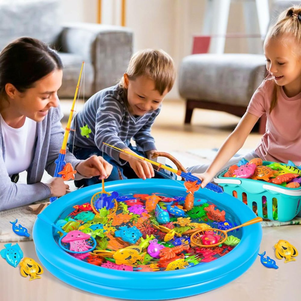 Magnetic Fishing Game Bath Pool Toys For Toddlers 3-5,48Pcs Fishing Toys Game Floating Fish Magnet Pole Rod Net Education Teaching And Learning For Kids Age 3-6 4-8  |  Bath Toys All Toys Bath Toys