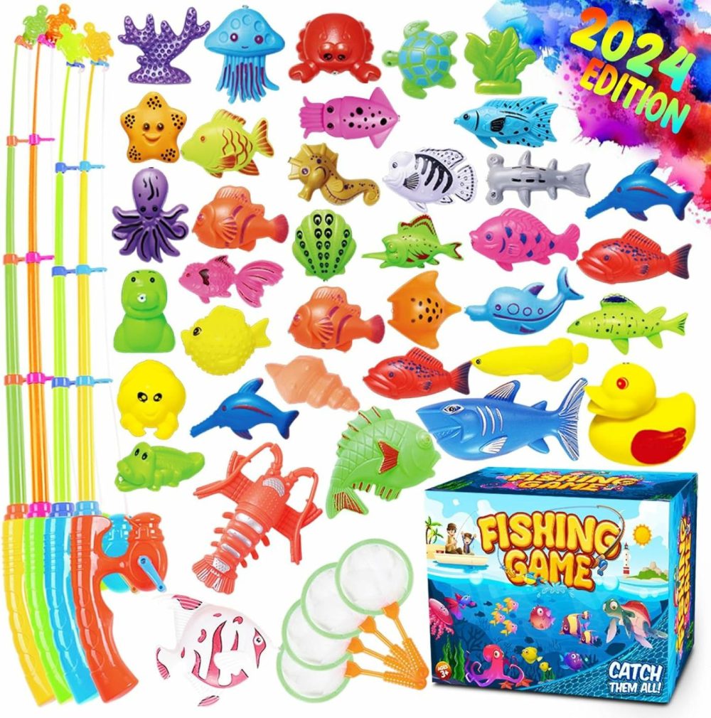 Magnetic Fishing Game Pool Toys For Kids – Bath Outdoor Indoor Carnival Party Water Table Fish Toys For Kids Age 3 4 5 6 Years Old 2 Players Gift (Large)  |  Bath Toys All Toys Bath Toys