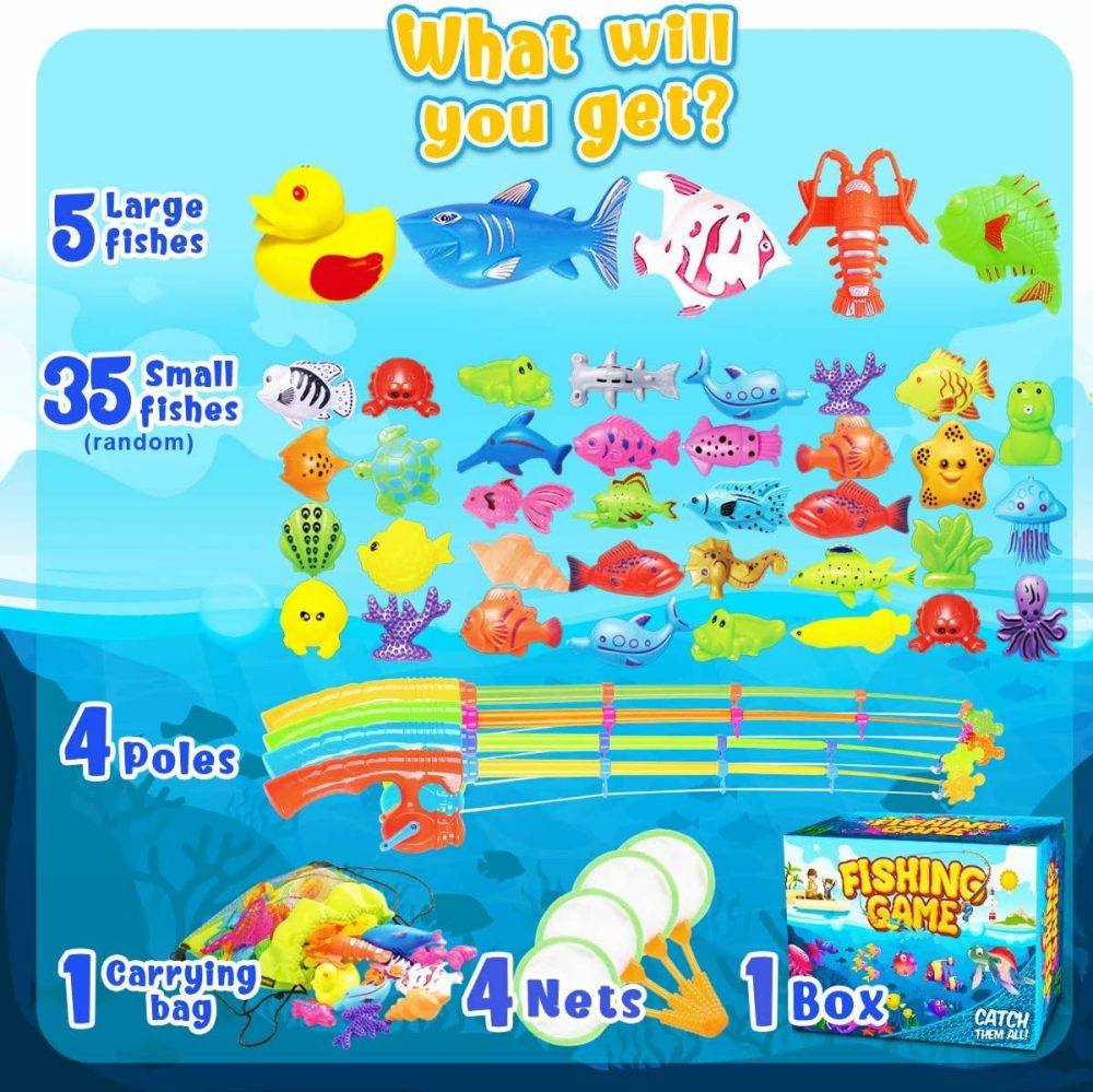 Magnetic Fishing Game Pool Toys For Kids – Bath Outdoor Indoor Carnival Party Water Table Fish Toys For Kids Age 3 4 5 6 Years Old 2 Players Gift (Large)  |  Bath Toys All Toys Bath Toys