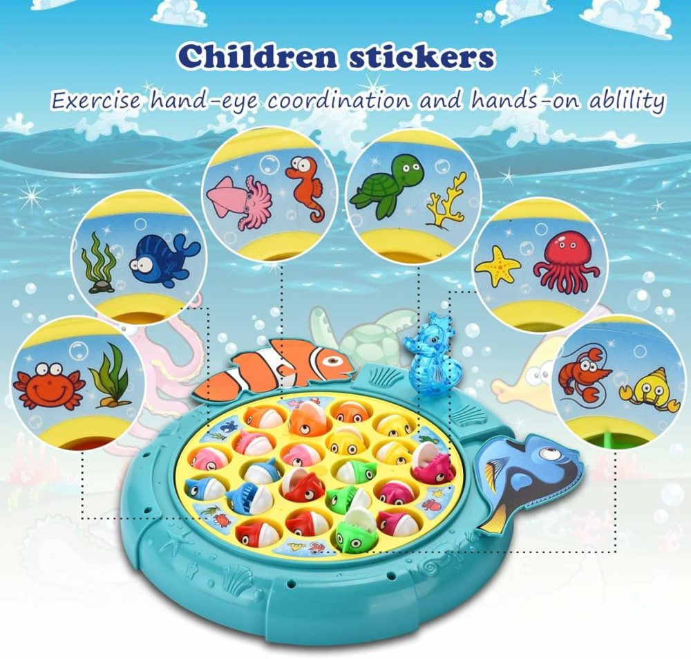 Magnetic Fishing Games Set – Fun And Educational Fishing Toys For Toddlers And Kids  Includes 21 Fish  4 Poles  Rotating Board  And On-Off Music  Perfect Fish Toy For Go Fish Fun  |  Bath Toys All Toys Bath Toys