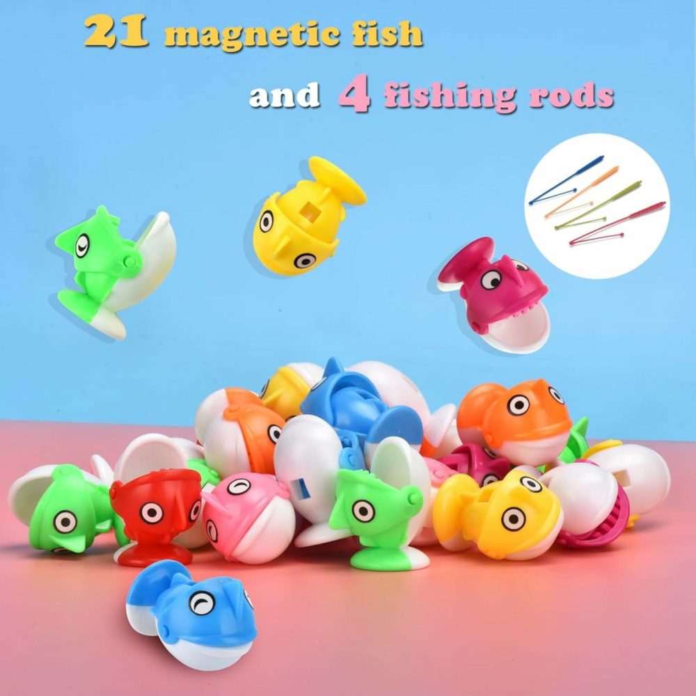 Magnetic Fishing Games Set – Fun And Educational Fishing Toys For Toddlers And Kids  Includes 21 Fish  4 Poles  Rotating Board  And On-Off Music  Perfect Fish Toy For Go Fish Fun  |  Bath Toys All Toys Bath Toys