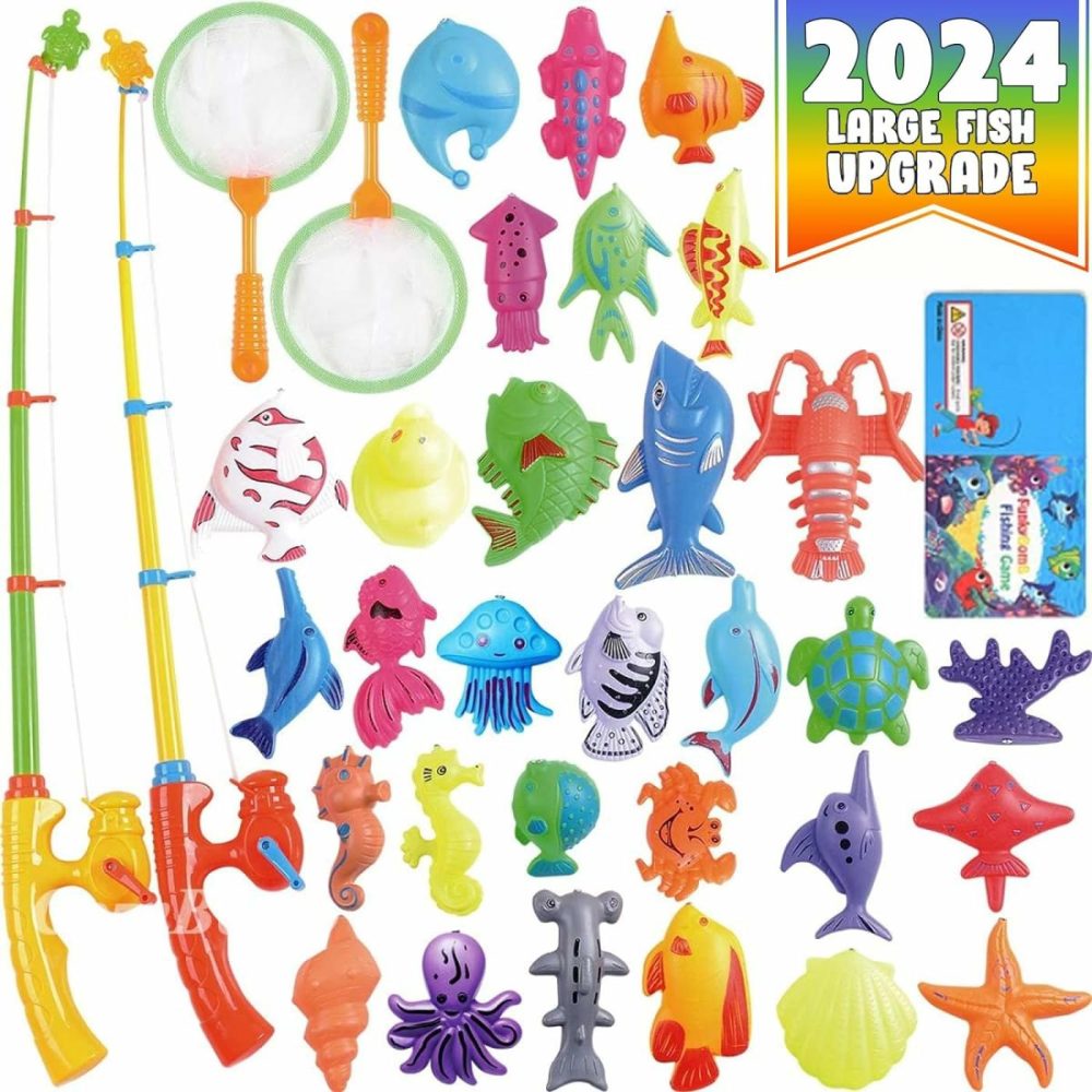 Magnetic Fishing Pool Toys Game For Kids – Water Table Bathtub Kiddie Party Toy With Pole Rod Net Plastic Floating Fish Toddler Color Ocean Sea Animals Gifts Age 3 4 5 6 Year Old  |  Bath Toys All Toys Bath Toys