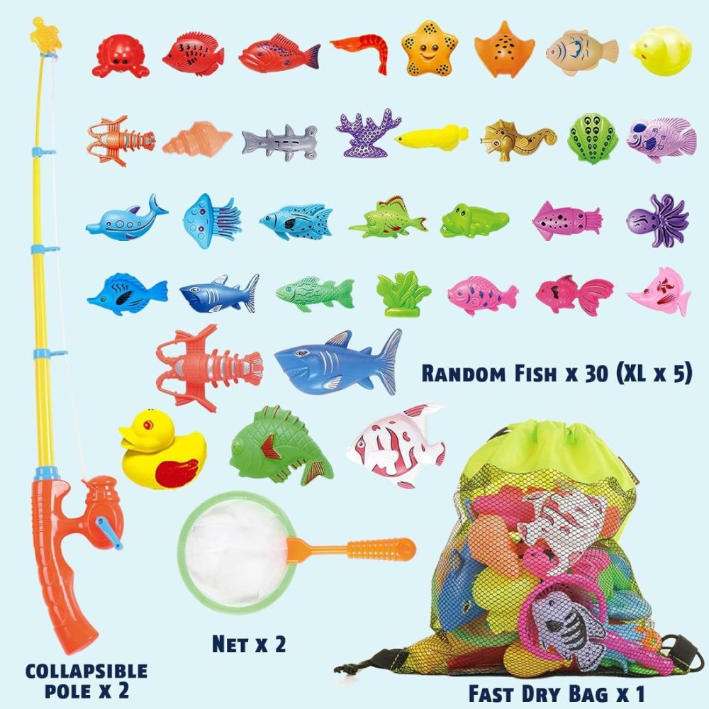 Magnetic Fishing Pool Toys Game For Kids – Water Table Bathtub Kiddie Party Toy With Pole Rod Net Plastic Floating Fish Toddler Color Ocean Sea Animals Gifts Age 3 4 5 6 Year Old  |  Bath Toys All Toys Bath Toys