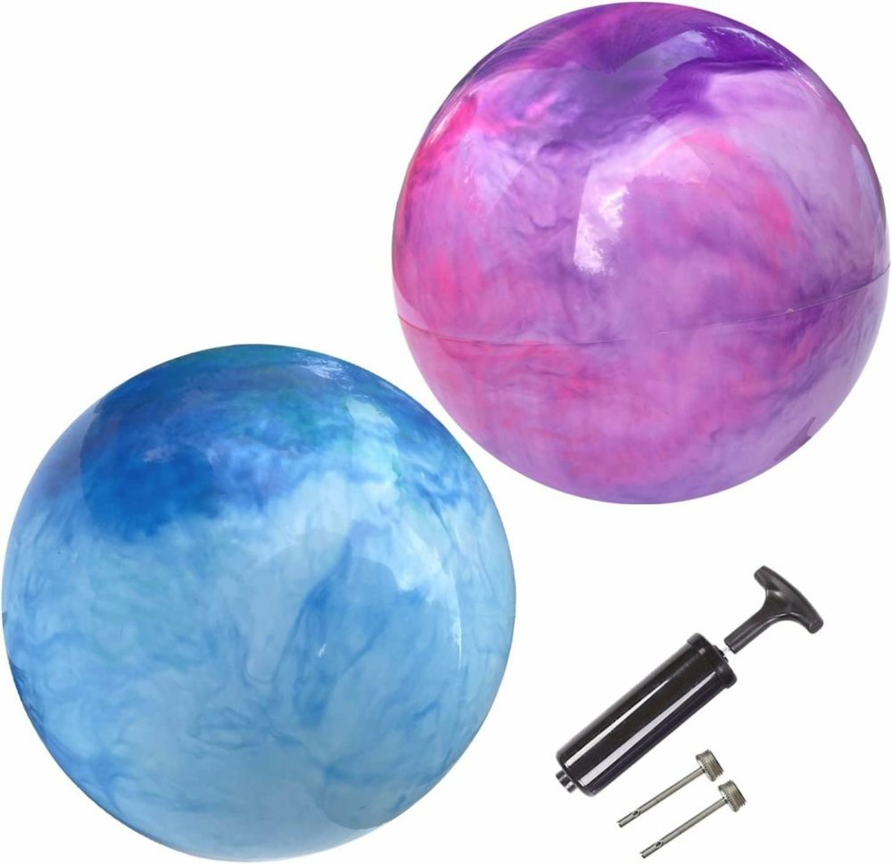 Marbleized Bouncy Balls – Set Of 2 Large Inflatable Bouncy Ball With Hand Air Pump & 2 Pin Neddles  |  Balls All Toys Balls