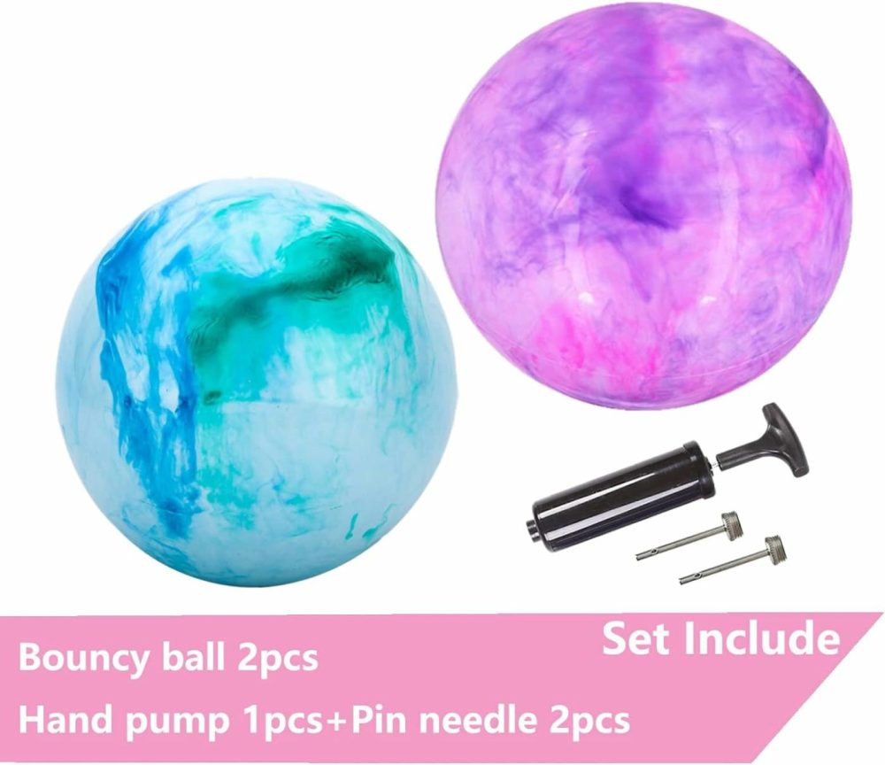 Marbleized Bouncy Balls – Set Of 2 Large Inflatable Bouncy Ball With Hand Air Pump & 2 Pin Neddles  |  Balls All Toys Balls