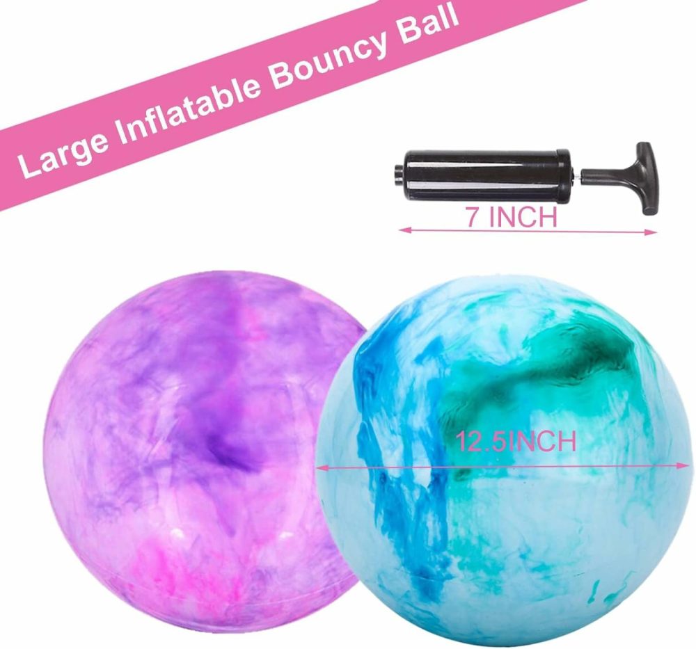 Marbleized Bouncy Balls – Set Of 2 Large Inflatable Bouncy Ball With Hand Air Pump & 2 Pin Neddles  |  Balls All Toys Balls