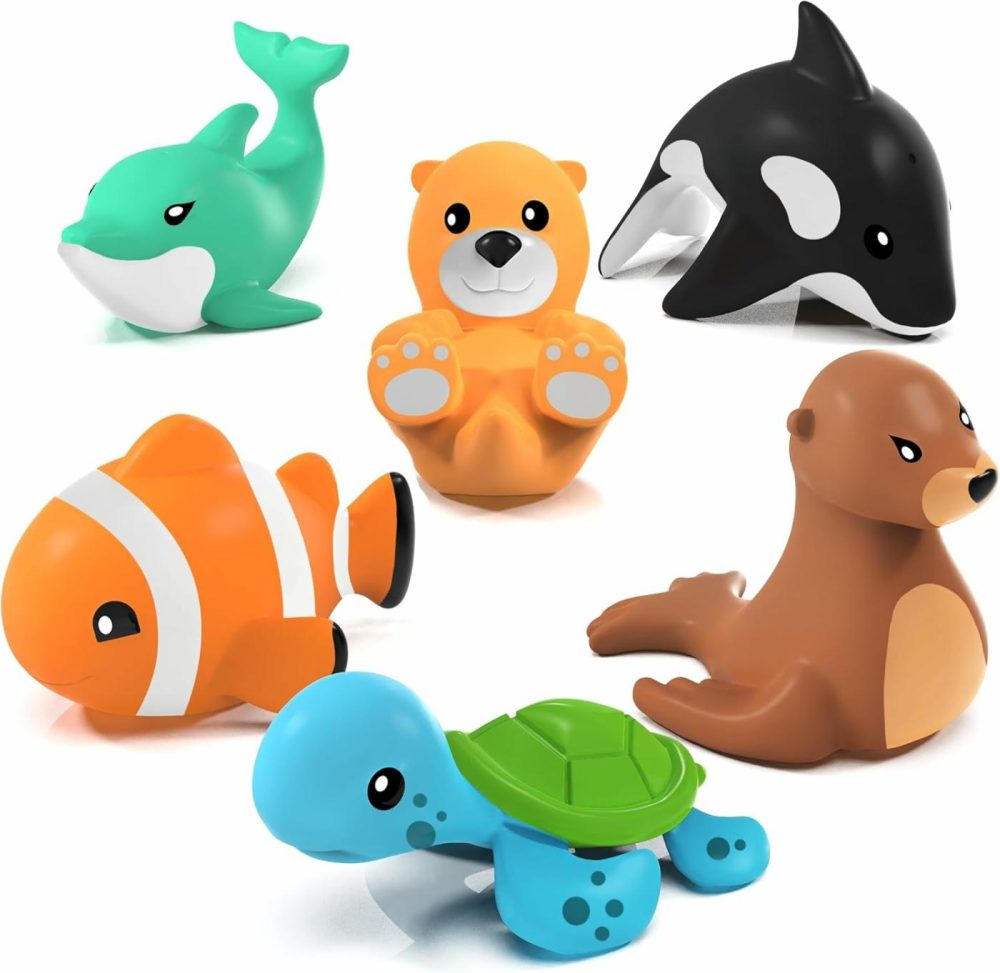 Marine Mold Free Bath Toys  6 Pack | Sealed  No Hole Bath Toys Design Keeps Moisture Out | Soft  Squeezable & Float On Water | Easy-Grip Baby & Toddler Bath Toys | Great Baby Pool Toys  |  Bath Toys All Toys Bath Toys