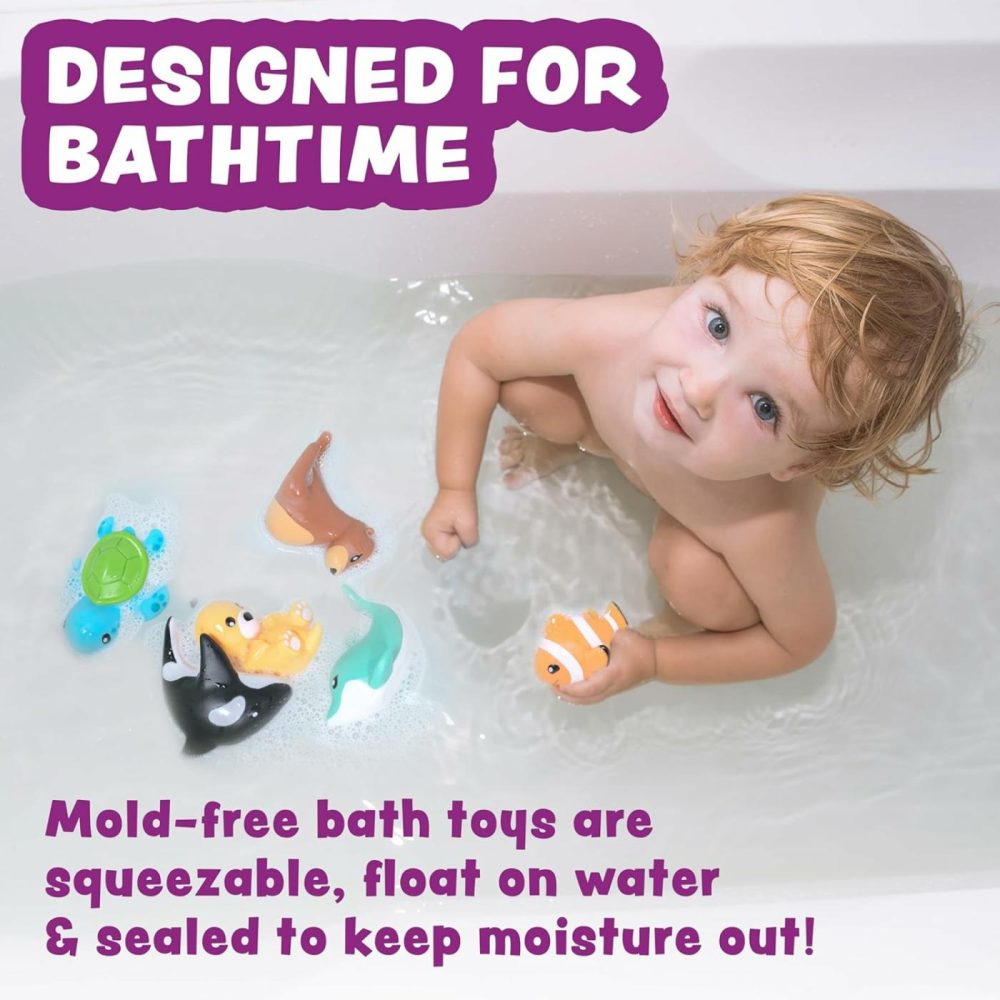 Marine Mold Free Bath Toys  6 Pack | Sealed  No Hole Bath Toys Design Keeps Moisture Out | Soft  Squeezable & Float On Water | Easy-Grip Baby & Toddler Bath Toys | Great Baby Pool Toys  |  Bath Toys All Toys Bath Toys