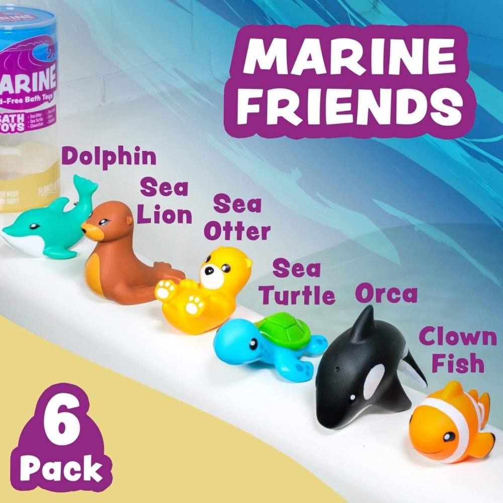 Marine Mold Free Bath Toys  6 Pack | Sealed  No Hole Bath Toys Design Keeps Moisture Out | Soft  Squeezable & Float On Water | Easy-Grip Baby & Toddler Bath Toys | Great Baby Pool Toys  |  Bath Toys All Toys Bath Toys