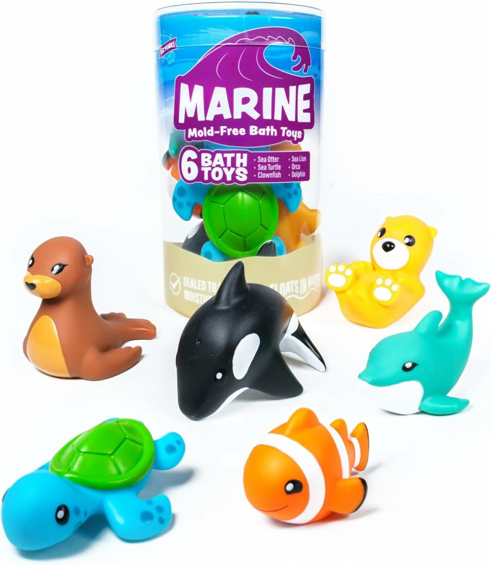 Marine Mold Free Bath Toys  6 Pack | Sealed  No Hole Bath Toys Design Keeps Moisture Out | Soft  Squeezable & Float On Water | Easy-Grip Baby & Toddler Bath Toys | Great Baby Pool Toys  |  Bath Toys All Toys Bath Toys