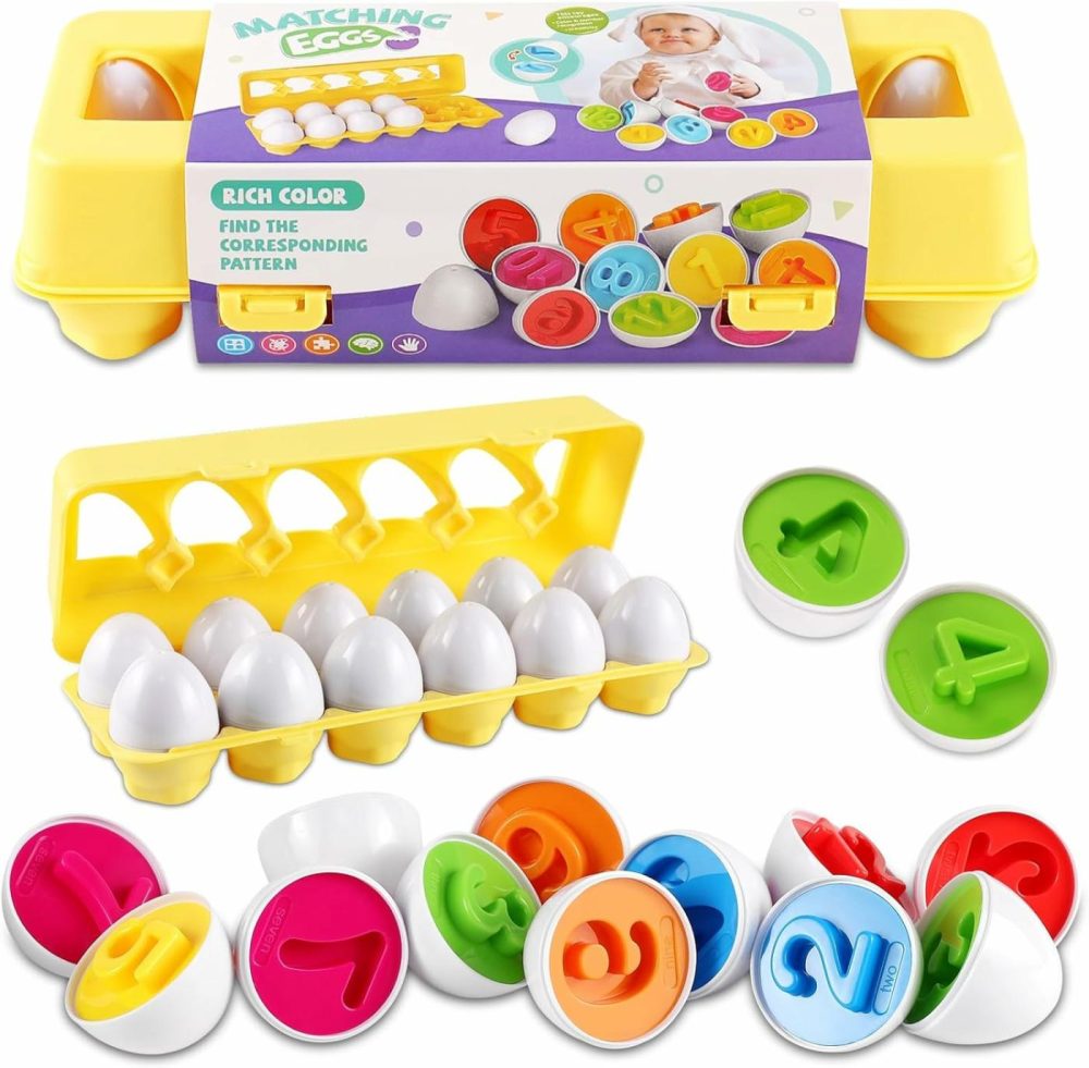 Matching Egg Toy Set – 12 Play Eggs Toddler Toys – Educational Color And Number Recognition Skills -Learning Egg Game Puzzle For Toddlers  |  Sorting & Stacking Toys All Toys Number