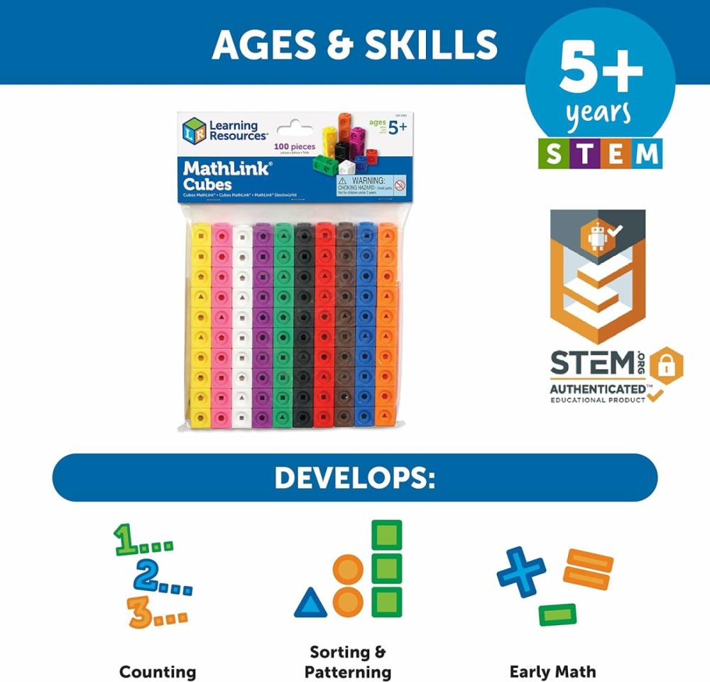 Mathlink Cubes – Set Of 100 Cubes  Ages 5+ Kindergarten  Stem Activities  Math Manipulatives  Homeschool Supplies  Teacher Supplies  |  Sorting & Stacking Toys All Toys Sorting & Stacking Toys