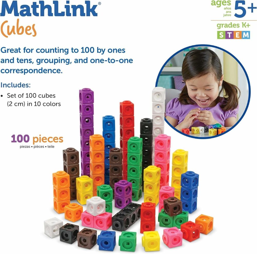 Mathlink Cubes – Set Of 100 Cubes  Ages 5+ Kindergarten  Stem Activities  Math Manipulatives  Homeschool Supplies  Teacher Supplies  |  Sorting & Stacking Toys All Toys Sorting & Stacking Toys