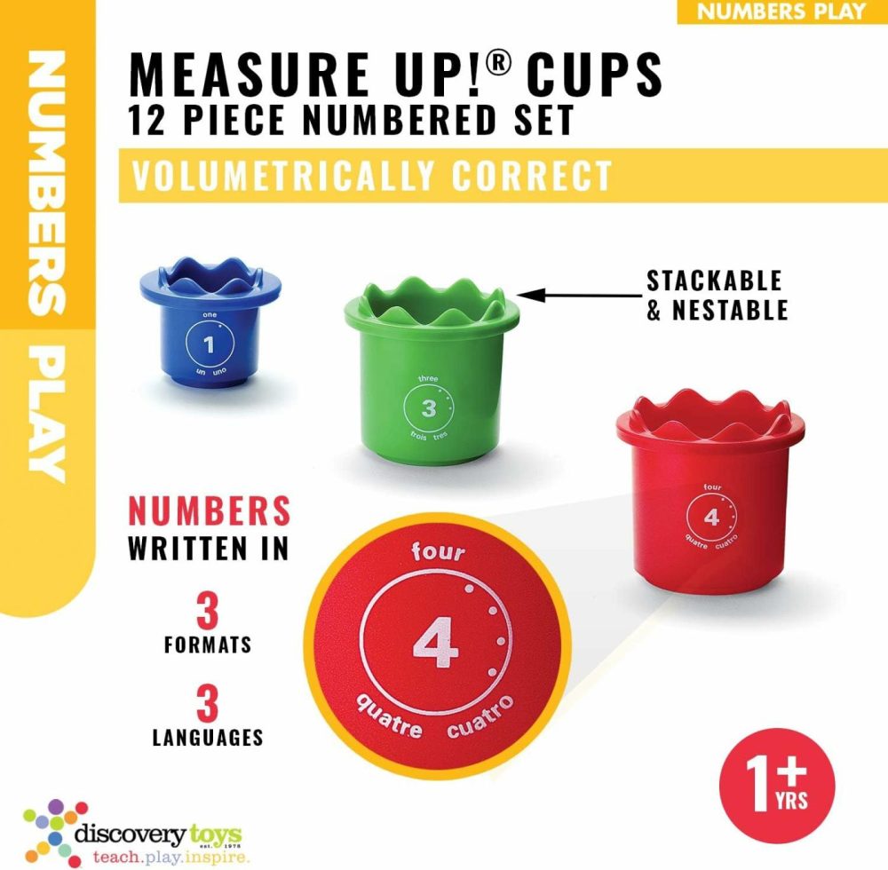 Measure Up! Cups | Educational Stacking & Nesting 12 Piece Numbered Set| Kid-Powered Learning | Stem Toy Early Math Childhood Development 12 Months And Up  |  Sorting & Stacking Toys All Toys Sorting & Stacking Toys