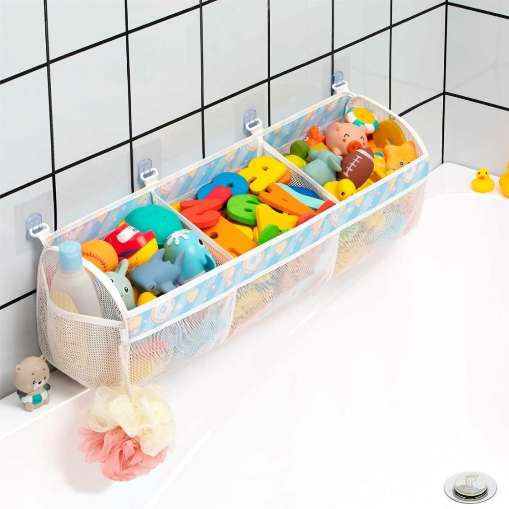 Mesh Bath Toy Storage For Tub – Sorting Baby Toys Bath Tub Toy Holder – Extra Large Capacity Bath Toy Organizer With Large Openings  Quick-Drying And Breathable (Blue)  |  Bath Toys All Toys Bath Toys