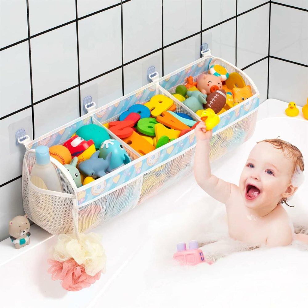 Mesh Bath Toy Storage For Tub – Sorting Baby Toys Bath Tub Toy Holder – Extra Large Capacity Bath Toy Organizer With Large Openings  Quick-Drying And Breathable (Blue)  |  Bath Toys All Toys Bath Toys