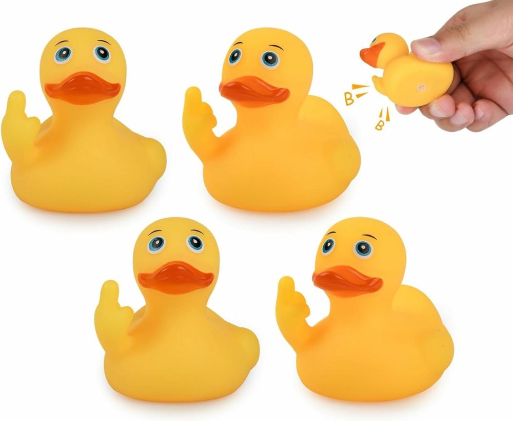 Middle Finger Rubber Ducks 4 Pieces Yellow Rubber Duck 2.16 Inch Funny Car Ornaments Duck For Car Dashboard Decoration  Computer Monitor Decor  |  Bath Toys All Toys Bath Toys