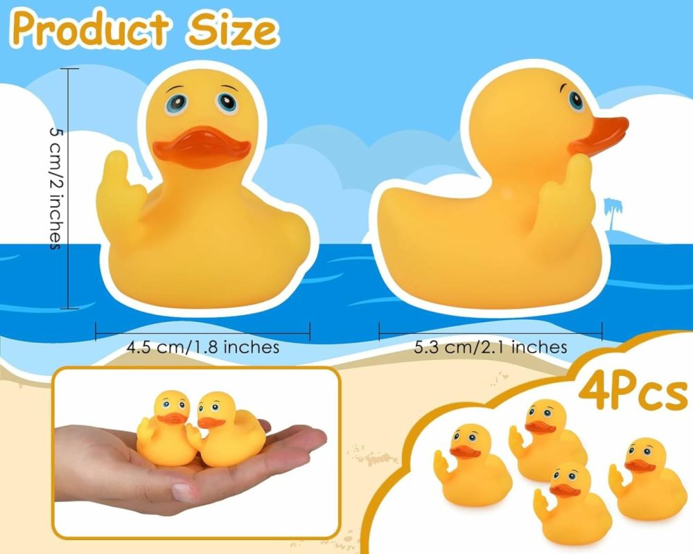 Middle Finger Rubber Ducks 4 Pieces Yellow Rubber Duck 2.16 Inch Funny Car Ornaments Duck For Car Dashboard Decoration  Computer Monitor Decor  |  Bath Toys All Toys Bath Toys