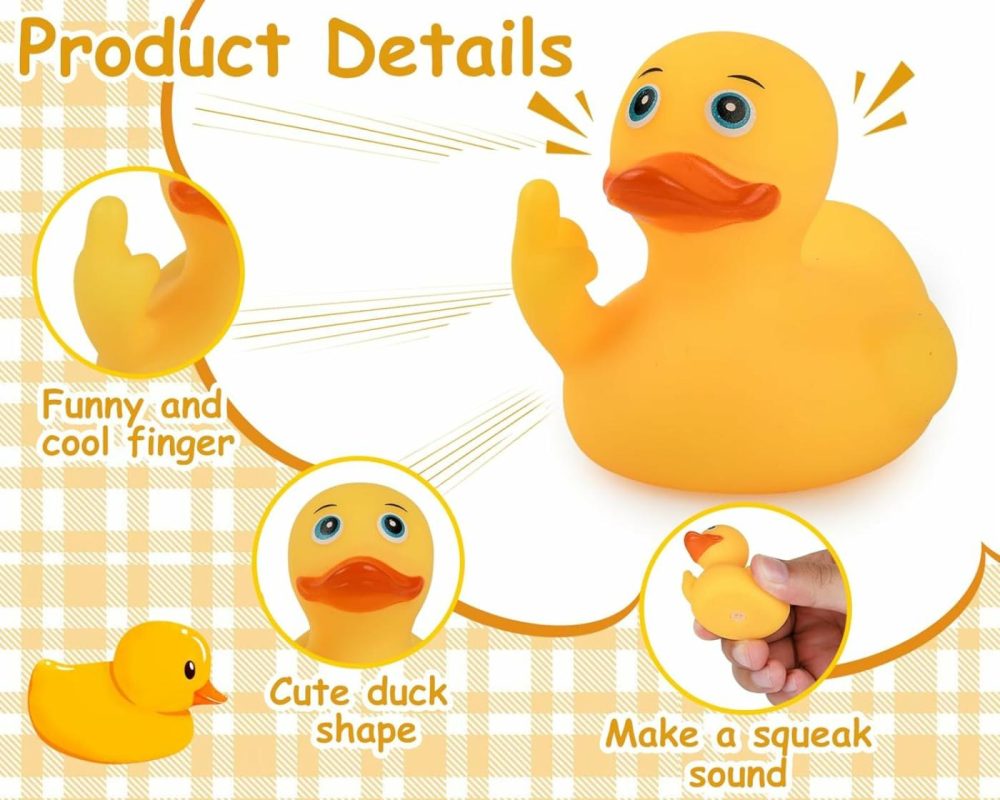 Middle Finger Rubber Ducks 4 Pieces Yellow Rubber Duck 2.16 Inch Funny Car Ornaments Duck For Car Dashboard Decoration  Computer Monitor Decor  |  Bath Toys All Toys Bath Toys