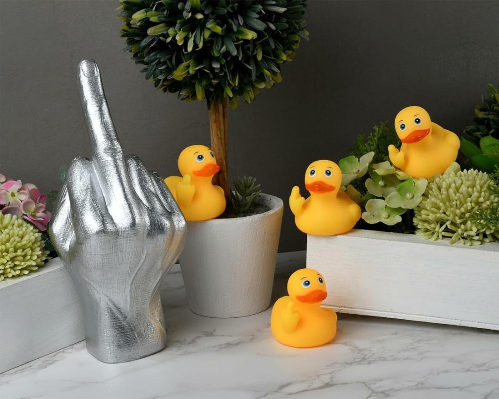 Middle Finger Rubber Ducks 4 Pieces Yellow Rubber Duck 2.16 Inch Funny Car Ornaments Duck For Car Dashboard Decoration  Computer Monitor Decor  |  Bath Toys All Toys Bath Toys