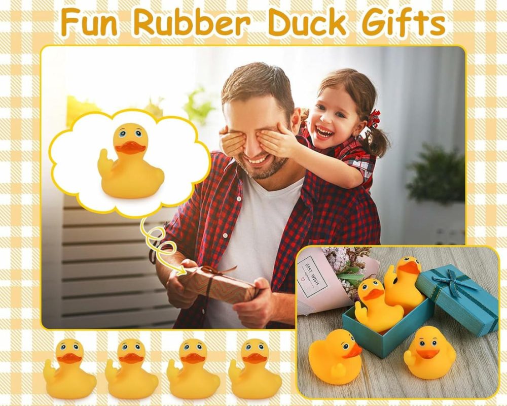 Middle Finger Rubber Ducks 4 Pieces Yellow Rubber Duck 2.16 Inch Funny Car Ornaments Duck For Car Dashboard Decoration  Computer Monitor Decor  |  Bath Toys All Toys Bath Toys