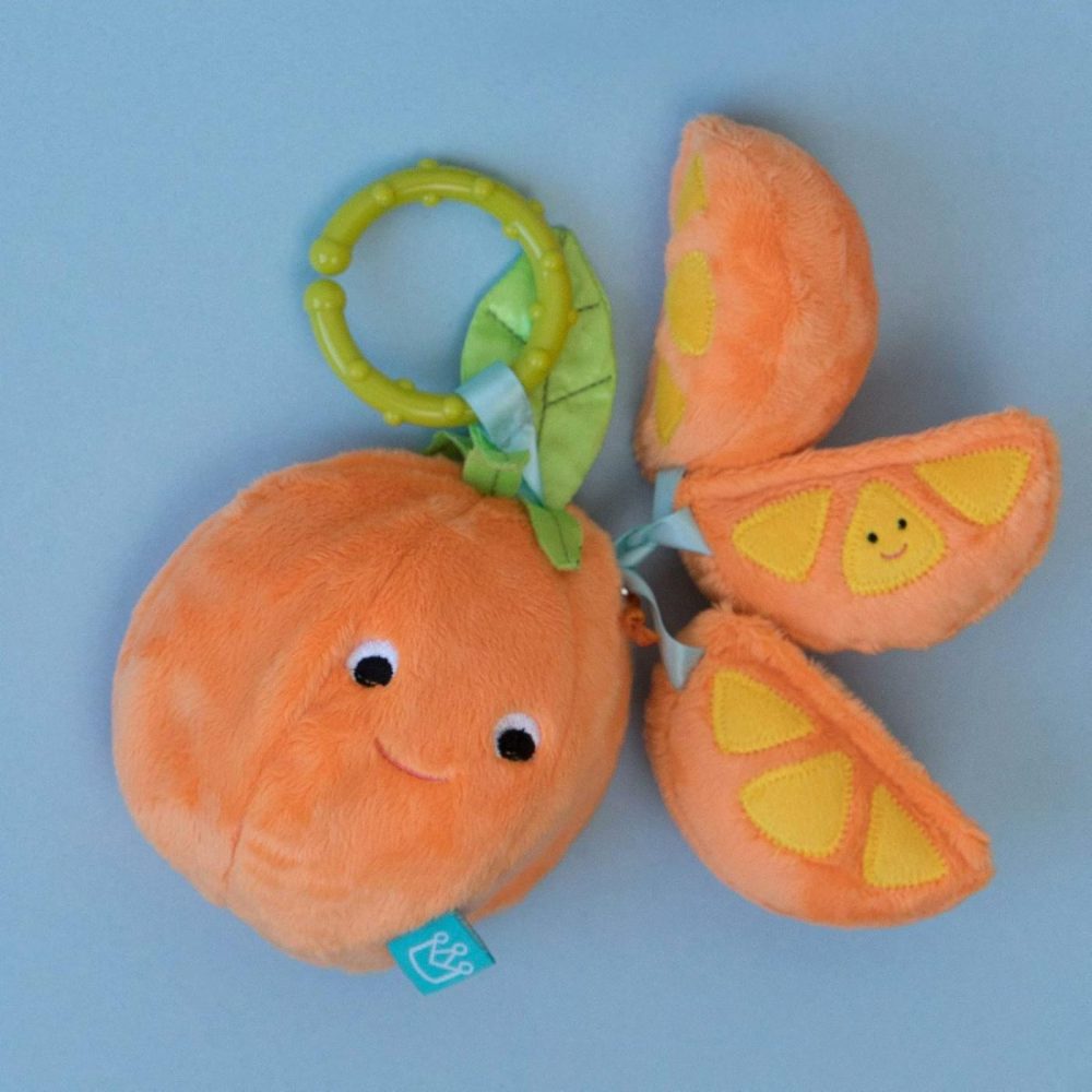 Mini-Apple Farm Orange Baby Travel Toy With Rattle  Squeaker  Crinkle Fabric & Teether Clip-On Attachment  |  Car Seat & Stroller Toys All Toys Car Seat & Stroller Toys