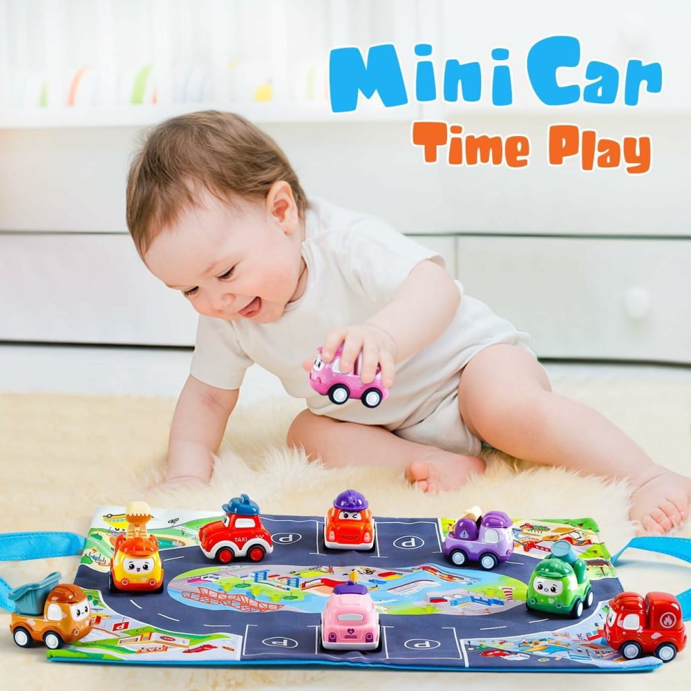 Mini Car Toys For 1 Year Old Boy Gifts  12 Sets Pull-Back Trucks With Playmat/Storage Box For Toddlers Age 1-2  Baby Toys 12-18 Months  1St Christmas Birthday Gifts For One Year Olds  |  Push & Pull Toys All Toys Push & Pull Toys