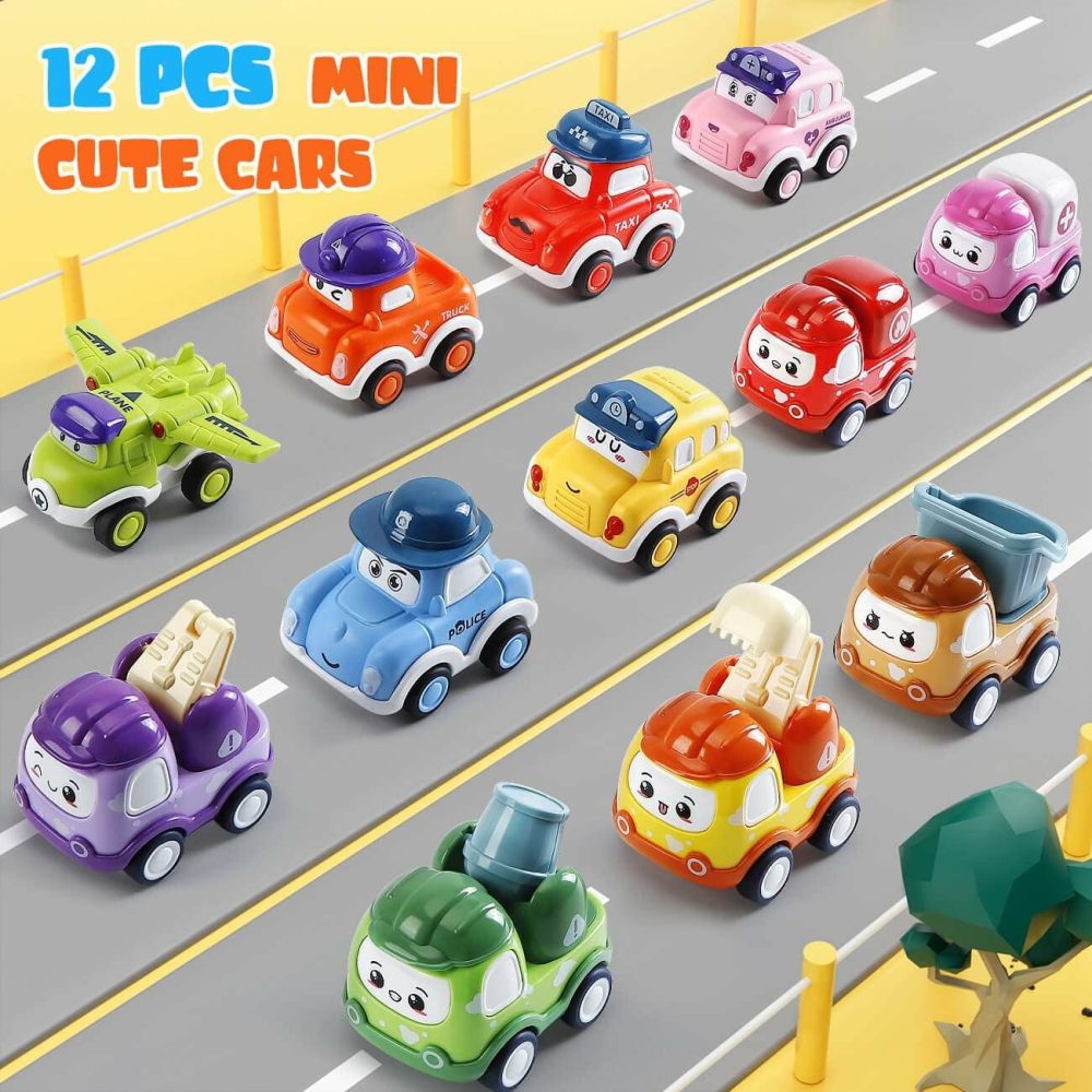 Mini Car Toys For 1 Year Old Boy Gifts  12 Sets Pull-Back Trucks With Playmat/Storage Box For Toddlers Age 1-2  Baby Toys 12-18 Months  1St Christmas Birthday Gifts For One Year Olds  |  Push & Pull Toys All Toys Push & Pull Toys