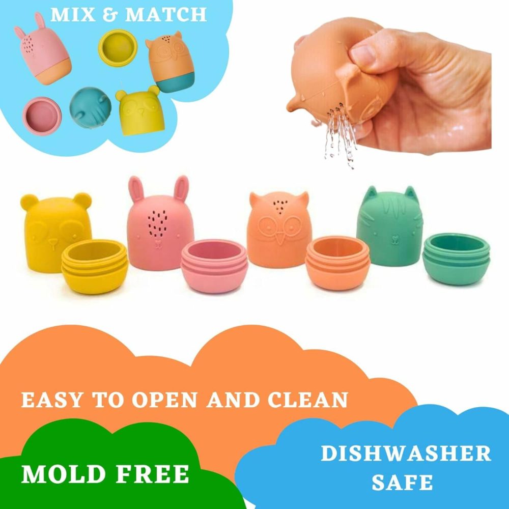 Mold Free Silicone Bath Toys  Baby Bath Toys 6-12 Months  Toddlers 1-3  Non Toxic Infant Bathtub Toy  Water Toys  Pool Toy  Dishwasher Safe (Coral)  |  Bath Toys All Toys Bath Toys