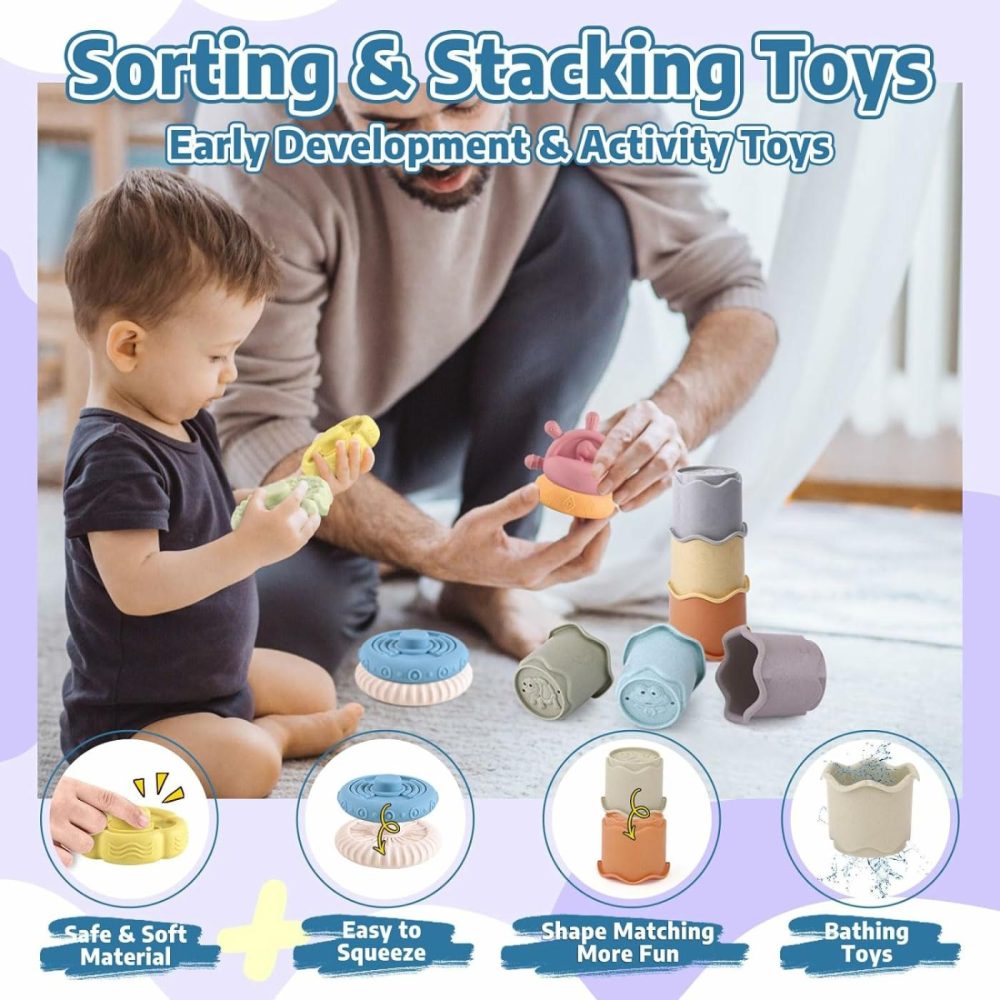 Montessori Baby Toys 5 In 1 Set For 6-12 Months Including Shape Sorter Toys  Pull String Toy In Crab Shape  Baby Stacking Cups  Tissue Box Toys And Stacking& Nesting Baby Toys  Infant Sensory Toys  |  Sorting & Stacking Toys All Toys 5 in 1 Montessori Toys