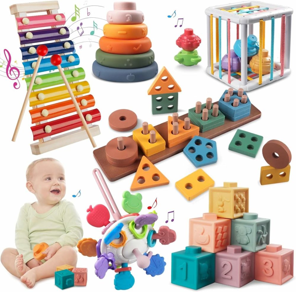 Montessori Baby Toys For 1+ Year Old – Sorting Stacking Learning Toys 6 To 12 Months  Wooden Building Blocks  Xylophone Musical  Infant Teethers Toys For Babies  6 In 1 Toy Gifts For Toddlers  |  Sorting & Stacking Toys All Toys Sorting & Stacking Toys