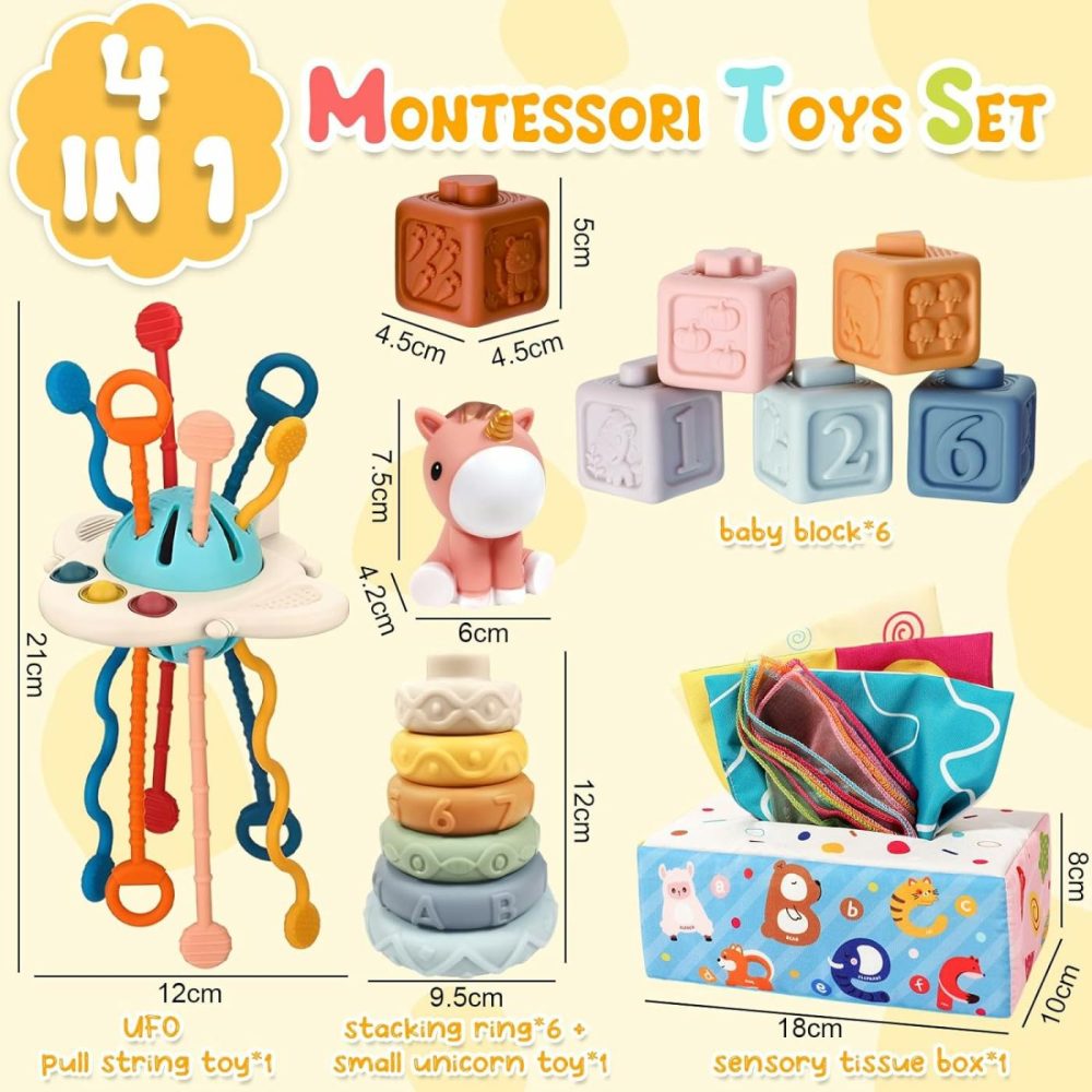 Montessori Baby Toys For 6+ Month Old  4 In 1 Montessori Toys 6 To 12 Months With Baby Stacking Toys  Baby Sensory Toys For 1 Year Old Boy Girl Infant Toddler Toys Gifts Birthday Gifts  |  Sorting & Stacking Toys All Toys Baby Toys