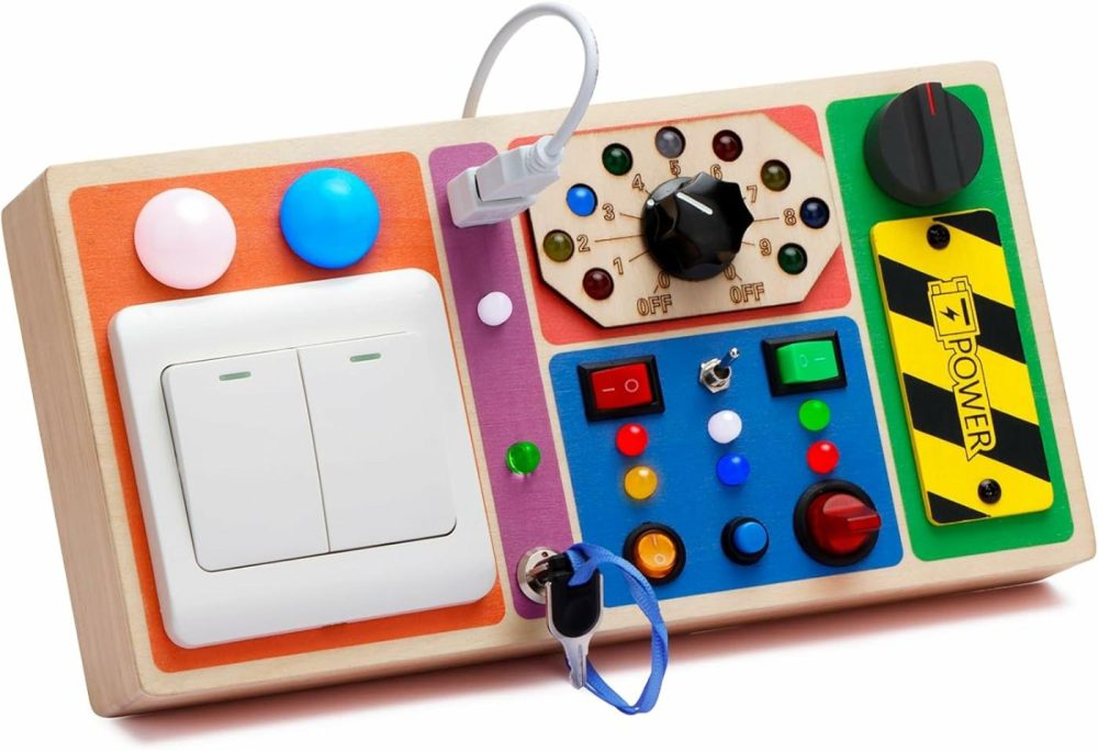 Montessori Busy Board  Baby Sensory Board For Toddlers 1 2 3 4 Year Old  Wooden Busy Board With 19 Led Light  Switch Toys  Toddler Button Toy  Christmas & Birthday Gift For Toddler  |  Sorting & Stacking Toys All Toys Sorting & Stacking Toys