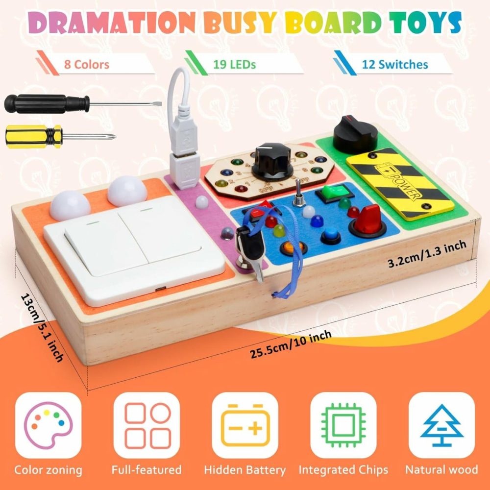 Montessori Busy Board  Baby Sensory Board For Toddlers 1 2 3 4 Year Old  Wooden Busy Board With 19 Led Light  Switch Toys  Toddler Button Toy  Christmas & Birthday Gift For Toddler  |  Sorting & Stacking Toys All Toys Sorting & Stacking Toys