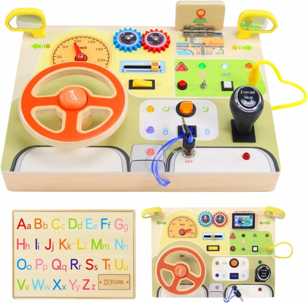 Montessori Busy Board For Toddlers Baby Busy Board Car Steering Wheel Wooden Sensory Board Travel Toys For Fine Motor Skill Gift For 3+ Years Old Boys Girls Christmas Birthday Children’s Day  |  Sorting & Stacking Toys All Toys Sorting & Stacking Toys