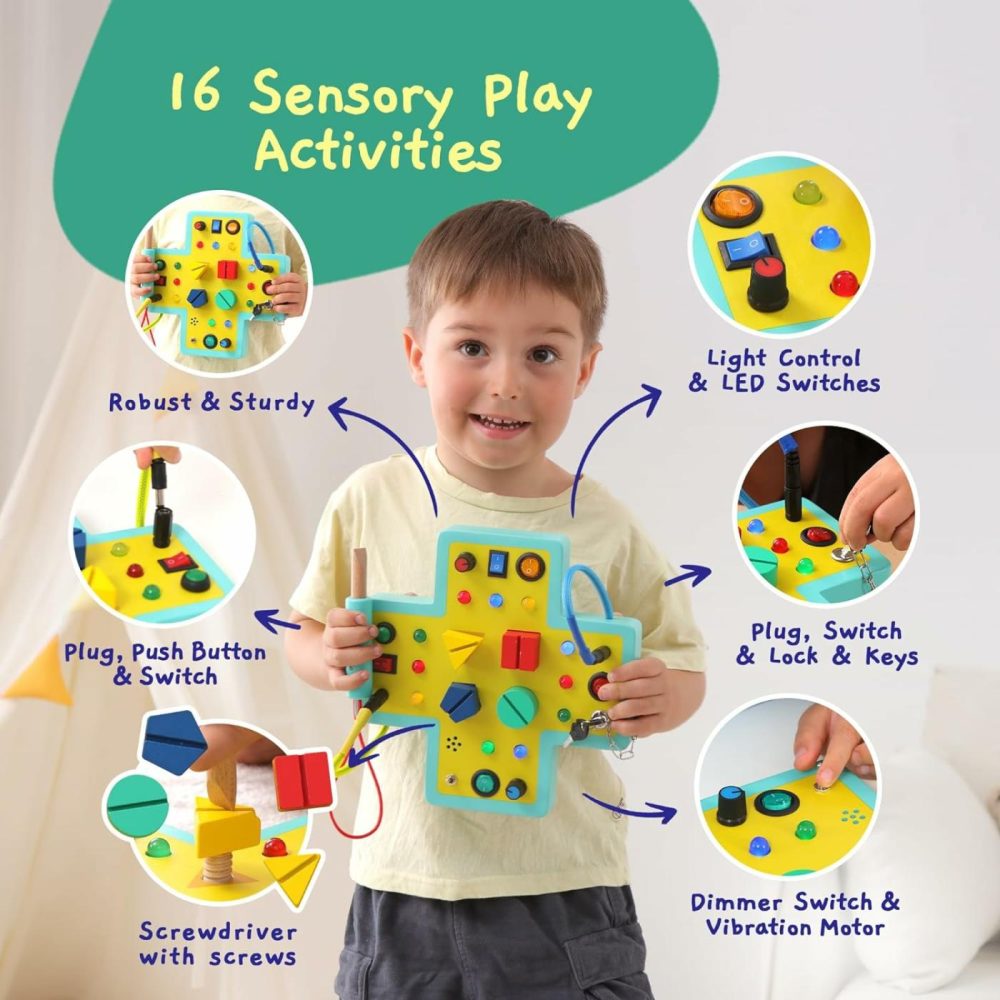 Montessori Busy Board For Toddlers – 16 Button Switchboard Sensory Toys For Toddlers Activity Board Toys For Autism & Adhd 1-3  |  Sorting & Stacking Toys All Toys Sorting & Stacking Toys