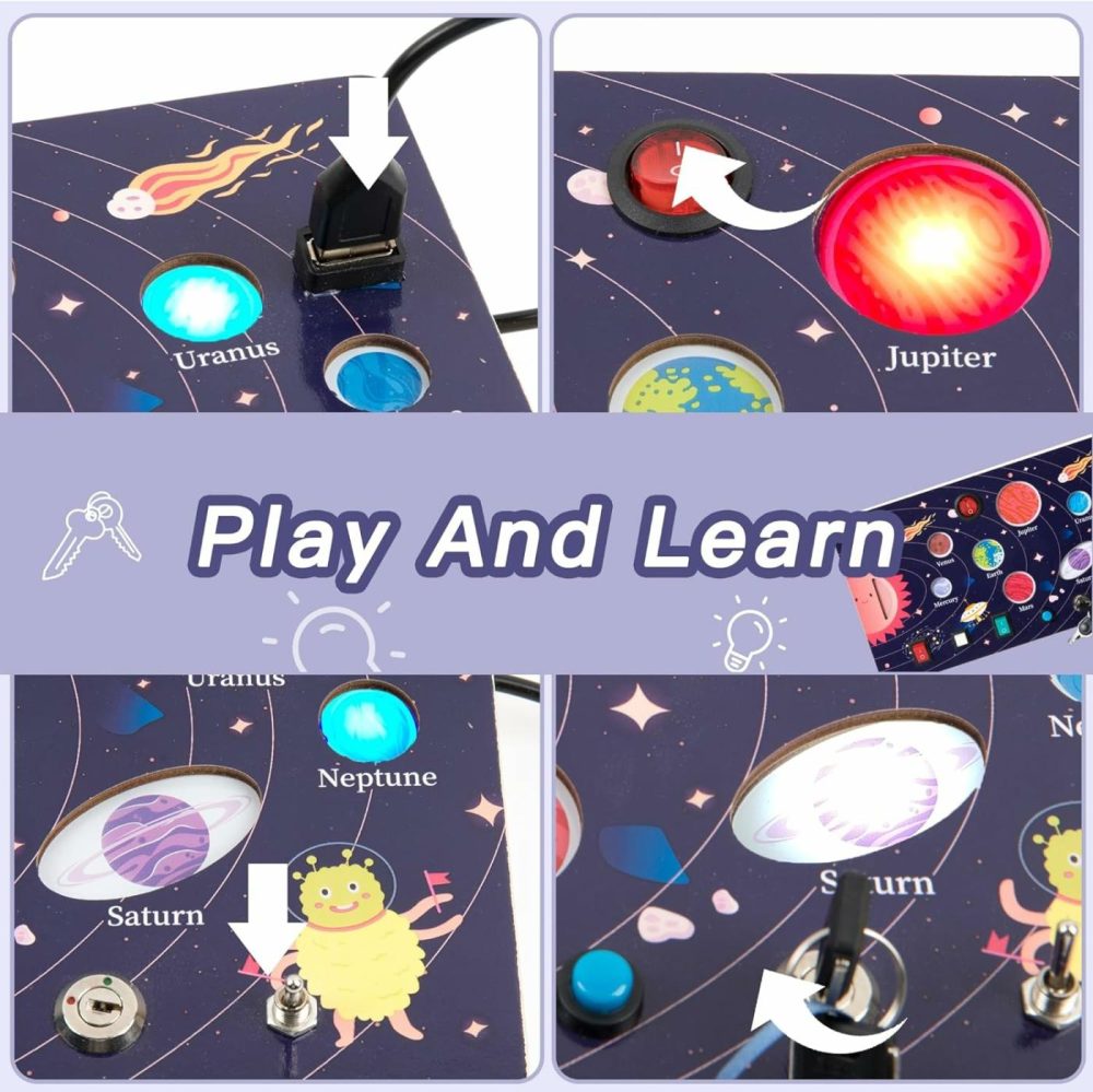 Montessori Busy Board For Toddlers Solar System Toddler Busy Board Sensory Activity Board Toys Light Switch Travel Toys For 1+ Year Old Boys & Girls Gifts  Wooden Busy Board  Travel Busy Board  |  Sorting & Stacking Toys All Toys Sorting & Stacking Toys