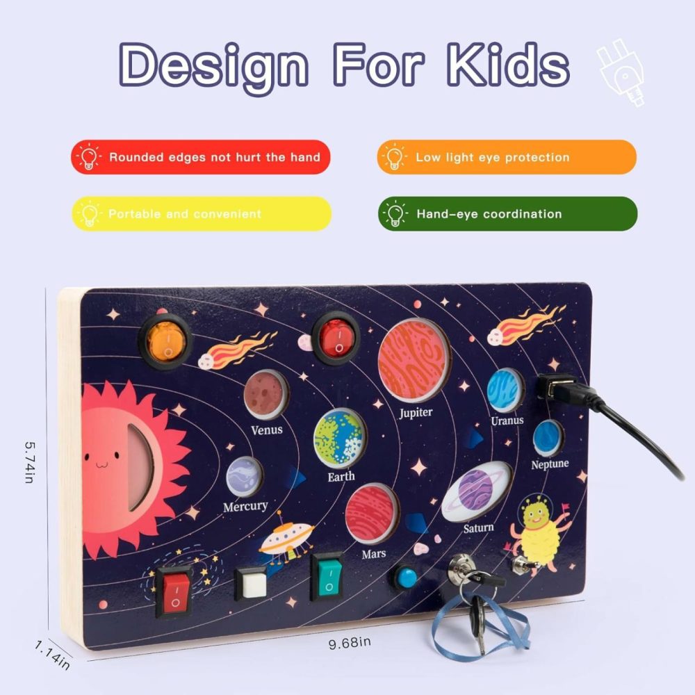 Montessori Busy Board For Toddlers Solar System Toddler Busy Board Sensory Activity Board Toys Light Switch Travel Toys For 1+ Year Old Boys & Girls Gifts  Wooden Busy Board  Travel Busy Board  |  Sorting & Stacking Toys All Toys Sorting & Stacking Toys