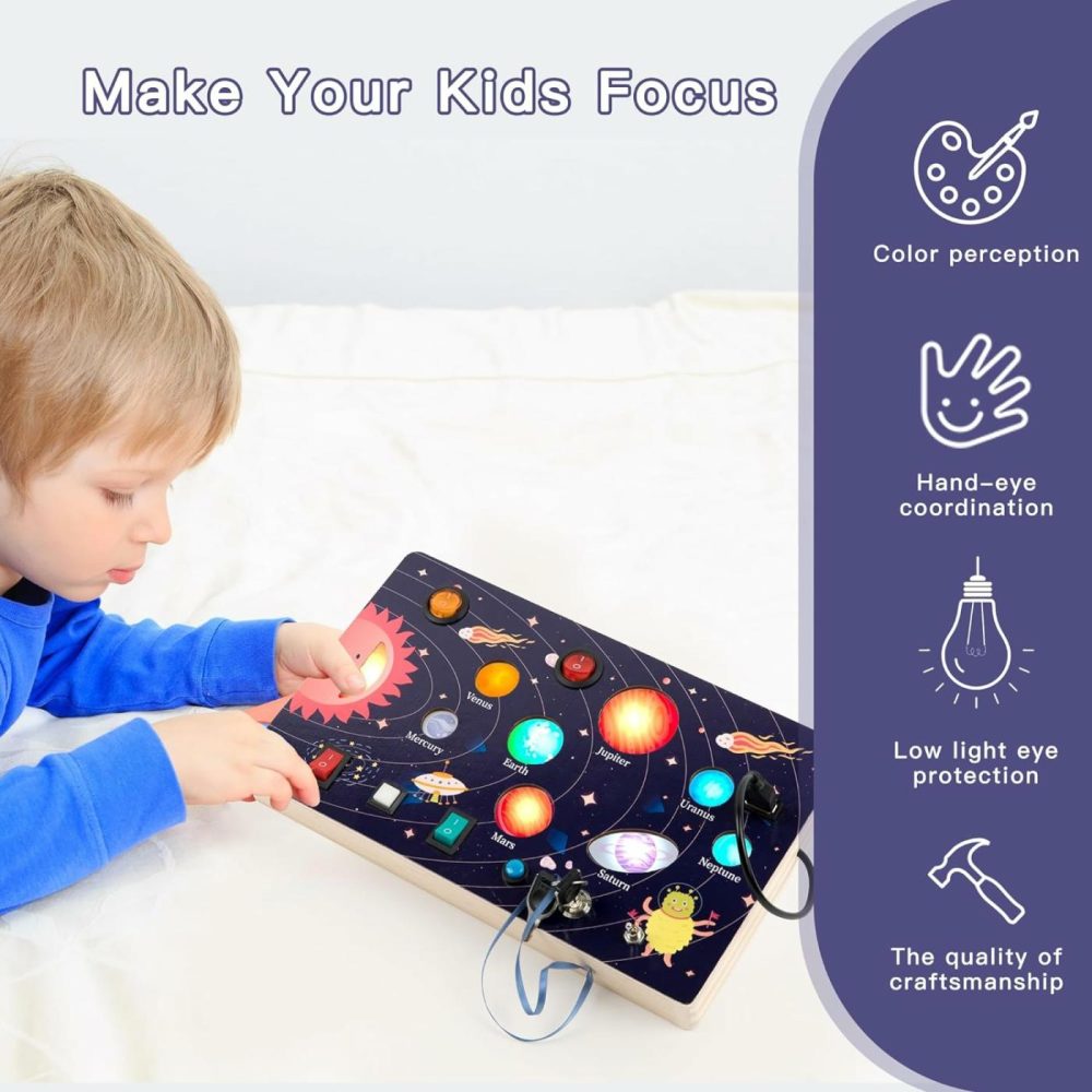 Montessori Busy Board For Toddlers Solar System Toddler Busy Board Sensory Activity Board Toys Light Switch Travel Toys For 1+ Year Old Boys & Girls Gifts  Wooden Busy Board  Travel Busy Board  |  Sorting & Stacking Toys All Toys Sorting & Stacking Toys