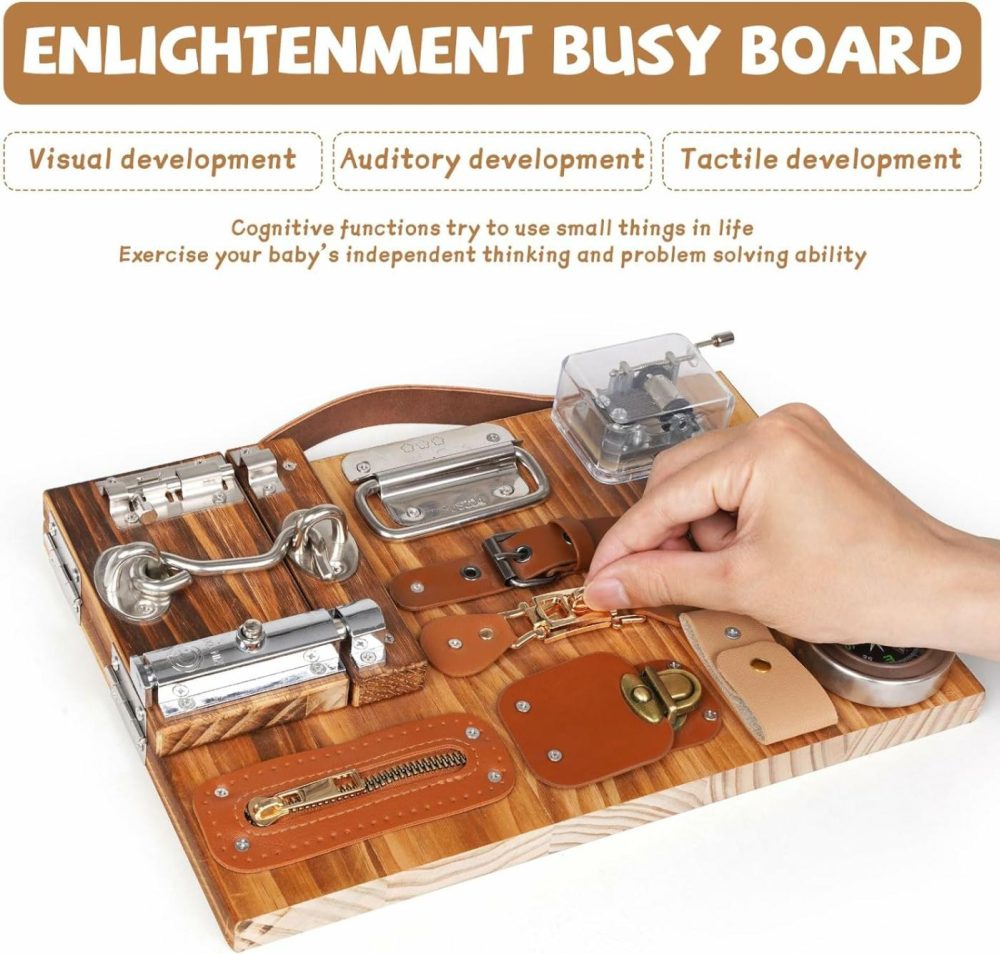 Montessori Busy Board For Toddlers Wooden Sensory Montessori Toys,Travel Toy Fidget Board Learning Activity Board For Fine Motor Skills Boys & Girls  Educational Learning Toy With Locks,Latches  |  Sorting & Stacking Toys All Toys Sorting & Stacking Toys