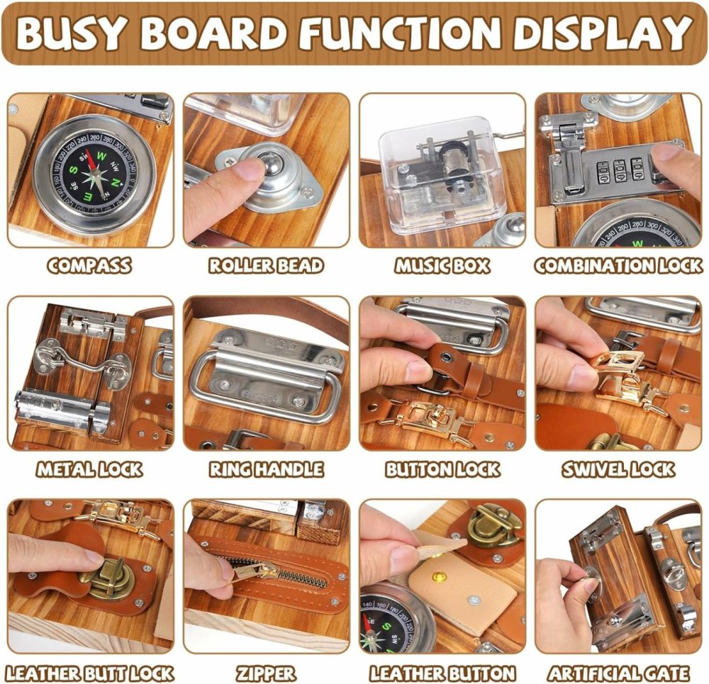 Montessori Busy Board For Toddlers Wooden Sensory Montessori Toys,Travel Toy Fidget Board Learning Activity Board For Fine Motor Skills Boys & Girls  Educational Learning Toy With Locks,Latches  |  Sorting & Stacking Toys All Toys Sorting & Stacking Toys