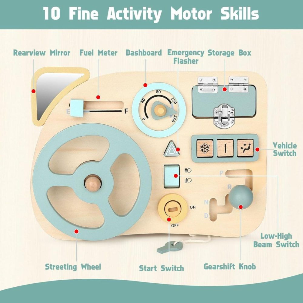 Montessori Busy Board Toy For Toddlers  Car Wooden Sensory Board Educational Toys With 10 Fine Activity Motor Skills  Driving Scene Travel Toys For Toddlers Boys And Girls  |  Car Seat & Stroller Toys All Toys Car Seat & Stroller Toys