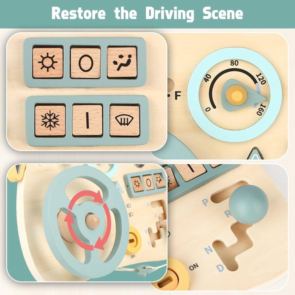 Montessori Busy Board Toy For Toddlers  Car Wooden Sensory Board Educational Toys With 10 Fine Activity Motor Skills  Driving Scene Travel Toys For Toddlers Boys And Girls  |  Car Seat & Stroller Toys All Toys Car Seat & Stroller Toys