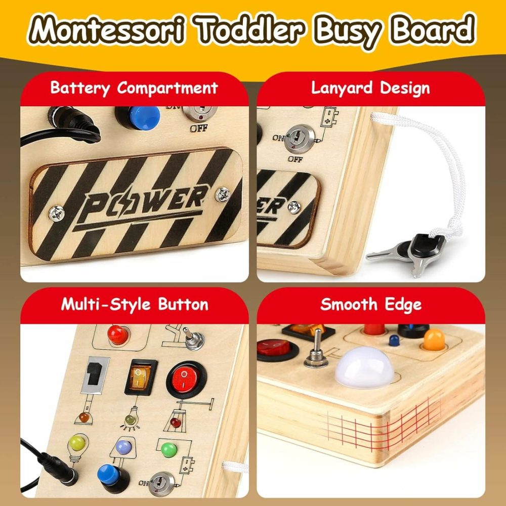 Montessori Busy Board Toy For Toddlers  Led Wooden Sensory Board With 8 Switch Light Designs  Early Activity Motor Skills Educational Toys For Toddler 1 2 3 Year Old Boys Girls  |  Sorting & Stacking Toys All Toys Sorting & Stacking Toys